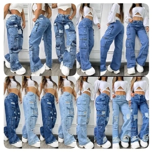 Màu Rắn Phụ Nữ Jeans Cotton Căng Cổ Phiếu Lớn Cổ Phiếu của Phụ Nữ Quần Thời Trang Phụ Nữ Giản Dị Jeans Giao Hàng Ngẫu Nhiên - Product Image 2