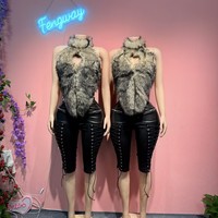 Ensemble de mode féminine 2026 Sexy Haut en fourrure à lacets assorti à un pantalon en cuir PU Ensemble deux pièces Vêtements pour femmes Tenue de boîte de nuit