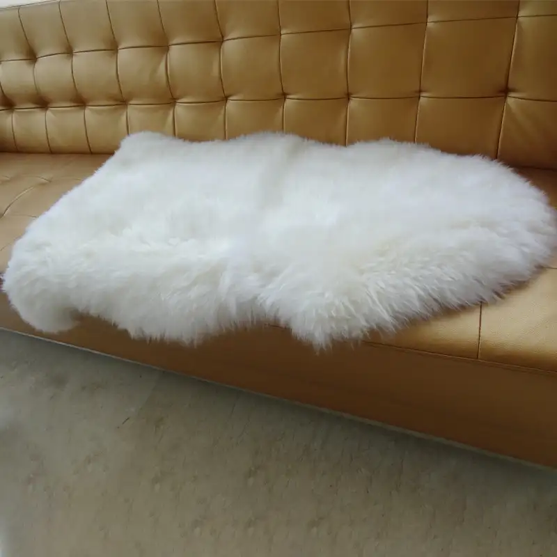 Alfombra de piel auténtica de oveja blanca, decoración para el hogar, de felpa pura