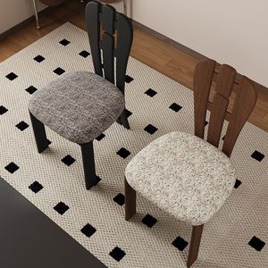 Dining Chairs Solid Wood French Countryside Style Cotton Linen Fabric Home Use Vintage Design - Product Image 1