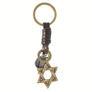 Llavero de Metal para Coche con Colgante de Estrella Hexagrama de Aleación Retro, Simple y Personalizado, con Cuero Trenzado - Product Image 5