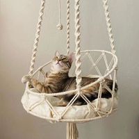 Hamac pour chat de style bohème, lit pour chat, tapisserie oscillante, lit pour animaux de compagnie, chaise suspendue en corde de coton, hamac pour chat tissé à la main