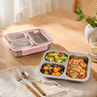 Boîte à lunch bento rectangulaire en plastique pour enfants, adolescents et adultes, grande capacité, 4 compartiments, micro-ondable, JM3 1300ml, pour l'école