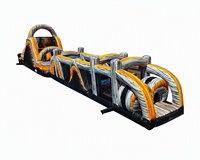 Parcours d'obstacles gonflable sur le thème doré de 68 pieds, aire de jeux commerciale gonflable avec toboggan pour parcs aquatiques et événements