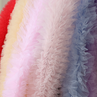Nouveau Tissu en Dentelle Maille Tridimensionnelle Écologique avec Paillettes et Bordure à Pompons, pour Rideaux et Décorations, Style Lolita Noir Rouge