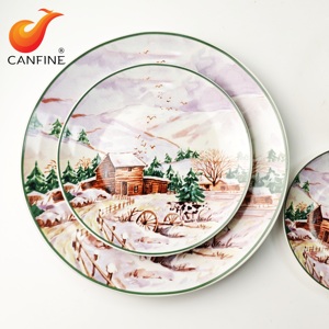 Assiettes en porcelaine design cottage de Noël personnalisé ensemble de <span class=keywords><strong>vaisselle</strong></span> décalcomanie assiettes en poterie assiettes en porcelaine dîner restaurant - Product Image 5
