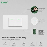Indikator LED Hijau Kolani, Saklar Lampu Dinding 2 Gang Tahan Lama, Modul Ganda 120, Pemasangan Tersembunyi, 16A 250V IP20, Panel PC Putih Mengkilap