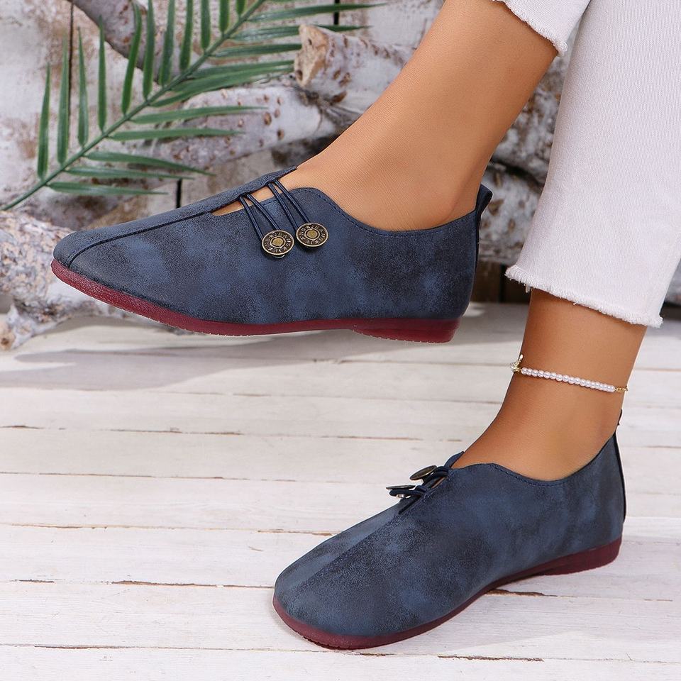 2024 Spring Autumn New Arrival Ladies' Flats Independent Station Export Plus Size Low Heel Casual Shoes Pure Color Toe Pu Insole