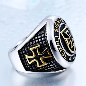 New Templi Signvh: Hilitie Vintage Cross Tôn Giáo Titan Thép Không Gỉ Men Jewelry Finger Nhẫn - Product Image 5