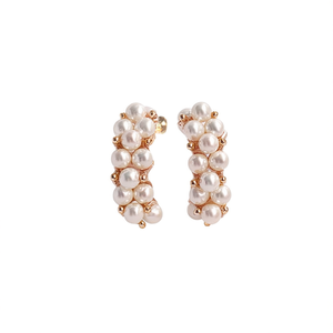 Pendientes chapados en oro rosa con perlas de imitación, perlas redondas blancas de imitación, joyería clásica de boda para mujer - Product Image 1