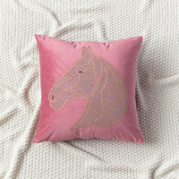 Meilleure vente Housse de coussin en cristal strass scintillant avec motif de cheval personnalisé Coussins pour la décoration de la maison Housse de coussin de luxe
