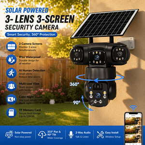 Caméra de sécurité extérieure sans fil HIKWIFI 3 objectifs 4G 6K à énergie solaire IP66 CMOS Pan-Tilt PTZ V380 <span class=keywords><strong>Pro</strong></span> 12MP avec audio bidirectionnel - Product Image 1