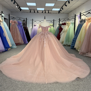 6754 Vestidos de Quinceañera Rosa con Patrón de Encaje Brillante para Mujer - Product Image 4