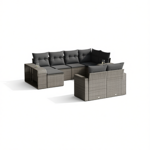 Conjunto de Sofá de Jardín de Ratán Gris, 6 Plazas, Muebles de Exterior de Diseño Contemporáneo, Estructura de Acero, Elegante Conjunto de Jardín - Product Image 1