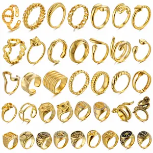 2024 New Trendy 60 Styles 18 Karat vergoldet Shinny Custom Siegelringe Snake Open verstellbare Mode Knöchel ring Schmuck