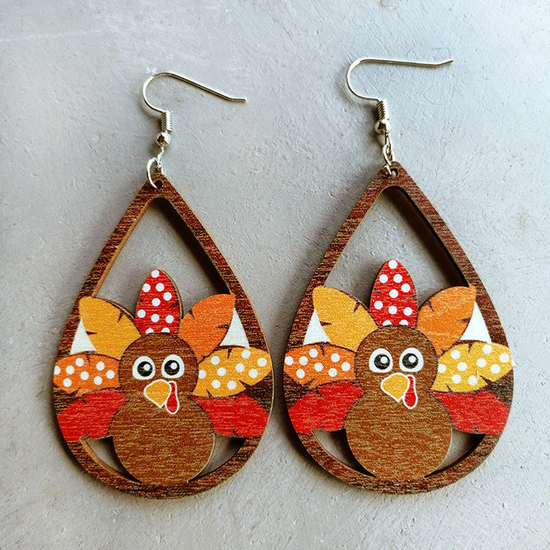 Laser Cut Wooden Turkey Earrings for Women New Fall Glowforge Thanksgiving  Earrings Holiday Jewelry Wholesale