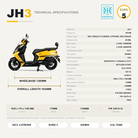 Scooter 50cc pour adultes, refroidissement par air, quatre temps, EFI Euro 5, vitesse maximale de 45 km/h, réservoir de carburant de 8 L, démarrage à clé, 2,1 kW, freins à disque