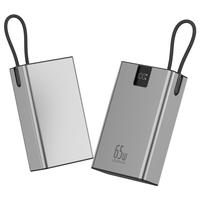 Batterie externe OEM 20000mAh 65W PD avec écran numérique et câble intégré, charge rapide pour iPhone 16/15 et ordinateur portable (aluminium)