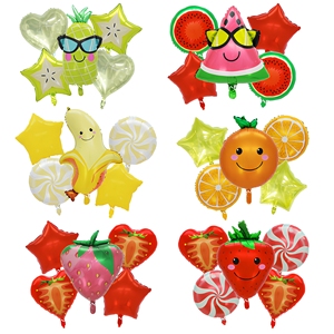 Globos de Aluminio BLN, Paquete Individual Personalizado de 5 Piezas, Diseño de Frutas, Decoración de Cumpleaños, Ecológicos - Product Image 1