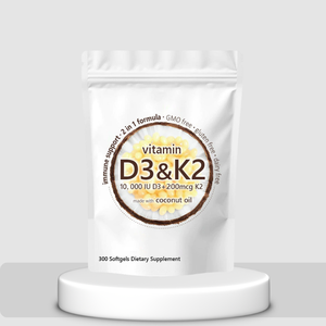 OEM Vitamina D3 e K2 Óleo de coco Softgels 10,000 IU D3 + 200 Mcg K2 - Product Image 1