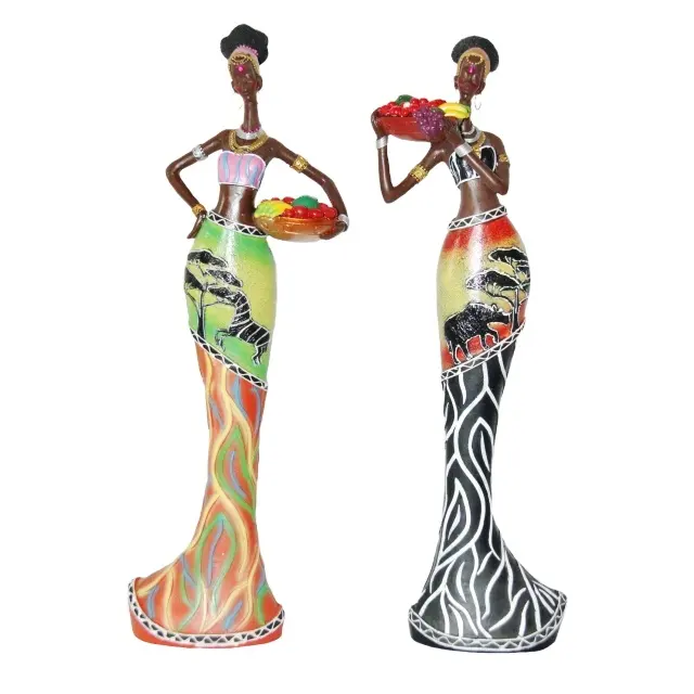 अफ्रीकी काले महिलाओं मूर्तियों शिल्प रचनात्मक महिला प्रतिमा घर की सजावट गर्म बेच राल हस्तनिर्मित प्यार मूर्तिकला लोक कला