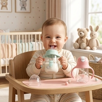 Ensemble de biberon à col large et de tasse à paille pour nouveau-né, en matériau PP, avec poignée ergonomique, design double usage pour un passage facile