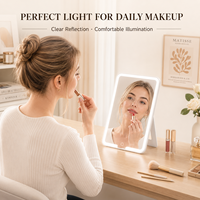 Miroir de maquillage LED portable avec base de rangement, miroir cosmétique de table, organisateur de vanité, logo personnalisé