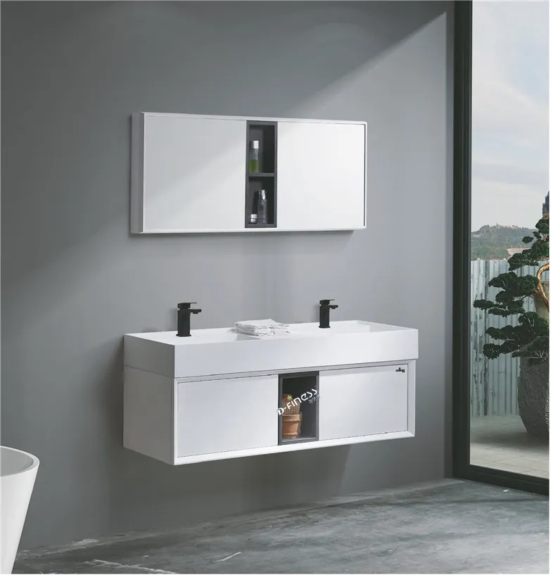 modern pure white dupont double sink vanity hanging wall bathroom cabinet hotel bathroom vanity cabinet