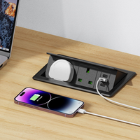Mesa de Conferencia Internacional con Centro de Carga Eléctrico Oculto en la Superficie, con Cargador USB C PD y 2 Tomas de Corriente UK, Enchufe Emergente de Escritorio