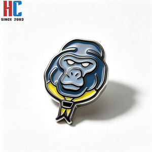 Badge en métal personnalisé, moderne, émaillé, noir et jaune, motif Club Gorilla (animal singe), broche de cravate, fabrication usine avec 20 ans d'expérience - Product Image 2