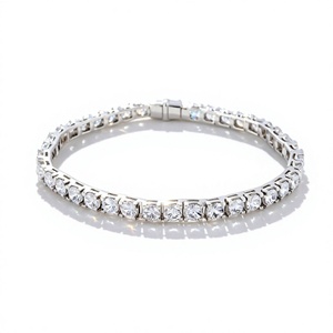 Chaîne tennis en or massif 14 carats avec diamants ronds brillants de 4 mm cultivés en laboratoire, certifiés, bracelet et jonc unisexe tendance, cadeau - Product Image 4