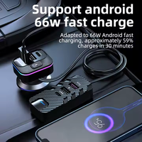 Chargeur de voiture universel rapide 6 en 1 66W avec 4 ports USB, 15W PD USB Type C, câble de charge rapide 1,5m, protection 5 en 1 OTP OVP PD 3.0