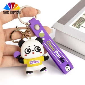 Bulk Eco-Friendly Durable Rubber Keychain Custom Logo Designed Parts Accessory Holder Cute Anime Cartoon 3D Character Panda Bags
