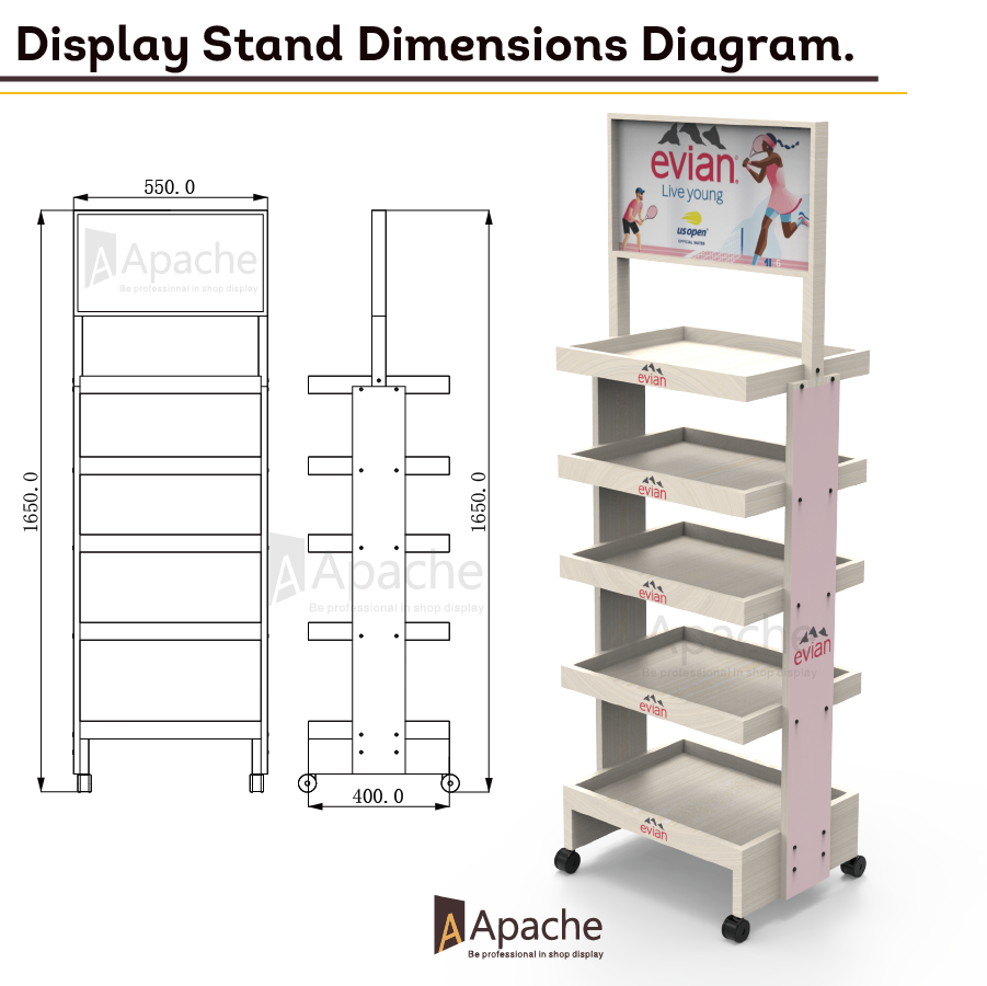 Customized Foldable Wood Five-Tier Floor Stand Mineral Water Beverage Display Rack for Supermarkets and Retail Stores — view 2