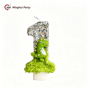 Linda Vela con Forma de Dinosaurio con Número del 0 al 9, Lentejuelas Plateadas Brillantes, Adorno para Pastel de Cumpleaños, Vela para Niños, Decoración para Fiesta de Cumpleaños - Product Image 2