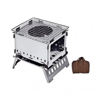 Réchaud de camping moderne, portable et pliable en acier inoxydable, barbecue extérieur au bois et au charbon de bois pour 3 à 5 personnes, avec sac de transport pour pique-nique