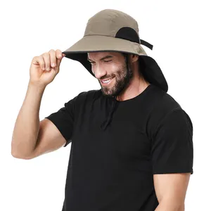 Fabrika doğrudan yaz açık Polyester Uv koruma güneş şapkaları kapaklar erkekler döngüsü kova şapka boyun koruma ile