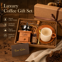 Set Hadiah Kopi Mewah Populer dengan Logo Kustom, Grinder Manual, Mug Keramik, Sendok Emas, Kotak Hadiah Promosi Perusahaan, Hadiah Liburan