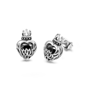 Heart <b>Crown</b> Stud Earrings With Red Gemstone Bezel Setting <b>Silver</b> Tone Fashion Jewelry For Women Gift CF120 - Product Image 5