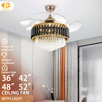 Ventilateur de plafond rétractable en cristal de luxe, lampe LED à intensité variable, moteur DC silencieux, télécommande pour salon, chambre à coucher, décoration intérieure