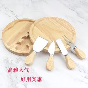 Rubberwood Cheese Board <b>Set</b> With Knives Round Cutting Board For Serving And Cooking Durable <b>Hand</b> <b>Wash</b> Only - Product Image 3