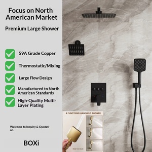 12+ 6inch American Style Stainless Steel Matte Black Concealed Wall-Mounted Four-Function Dual <b>Shower</b> <b>System</b> Handheld Hotel BXW- - Product Image 3
