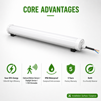 Lumière LED Tri-proof 20W 30W 40W 50W 0-10V ou Dimmable Dali / Détecteur de mouvement / Fonction d'urgence Lumière LED à barre pour garage