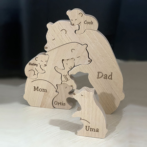 Vente <span class=keywords><strong>en</strong></span> gros personnalisé <span class=keywords><strong>sculpté</strong></span> ours <span class=keywords><strong>en</strong></span> <span class=keywords><strong>bois</strong></span> câlins <span class=keywords><strong>coeur</strong></span> rouge 3D jouet art écologique animal <span class=keywords><strong>bois</strong></span> ours famille puzzle vente à chaud - Product Image 3