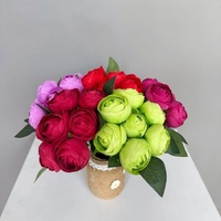 Bouquet de 7 têtes de ranunculus artificiels, fleurs artificielles de thé rose nouées à la main pour la décoration de mariage et de table à la maison