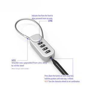 Bicycle Lock Combination Cable Lock 1200mm 47.2 In Portable Steel Wire Lock For Bike Helmet Backpack Handbag - Product Image 4
