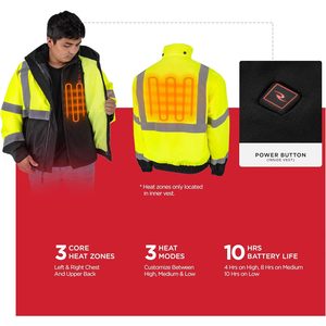 Custom Unisex 3-In-1 Bomber <b>Jacket</b> With Heated Vest Inner Battery Powered High Visibility Workwear - Product Image 3