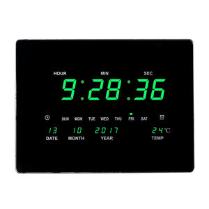 Horloge murale LED moderne à face unique Calendrier numérique ABS Radio avec affichage de la température Date mois année jour pour le salon - Product Image 3