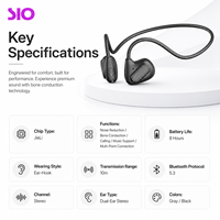   Casque audio à conduction osseuse sportif avec connexion multipoint 5.3, autonomie de 8 heures, réduction du bruit, prise en charge de la musique et fonction d'appel