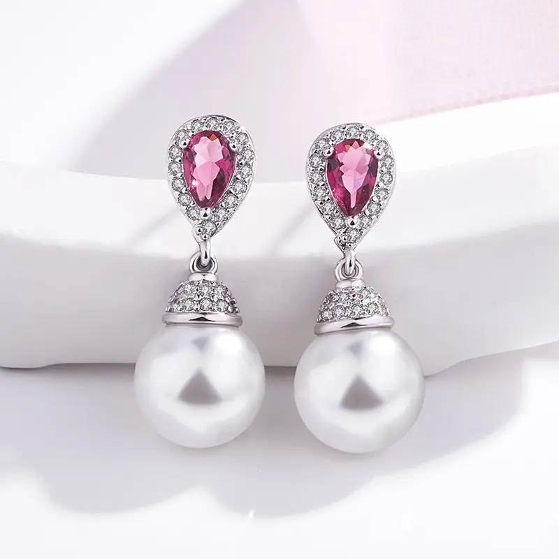 For Women Fashion Silver 925 Jewelry Drop Earring Silver Color Gemstone Bizuteria Orecchini Pearl China CLASSIC Alloy Zircon